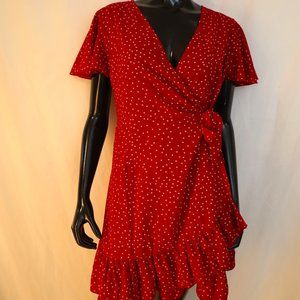 Cherry red polka dot wrap dress